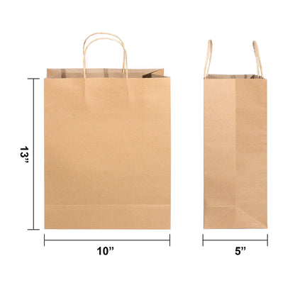 Brown Kraft Paper Gift Bags with Handles, 100 Pcs
