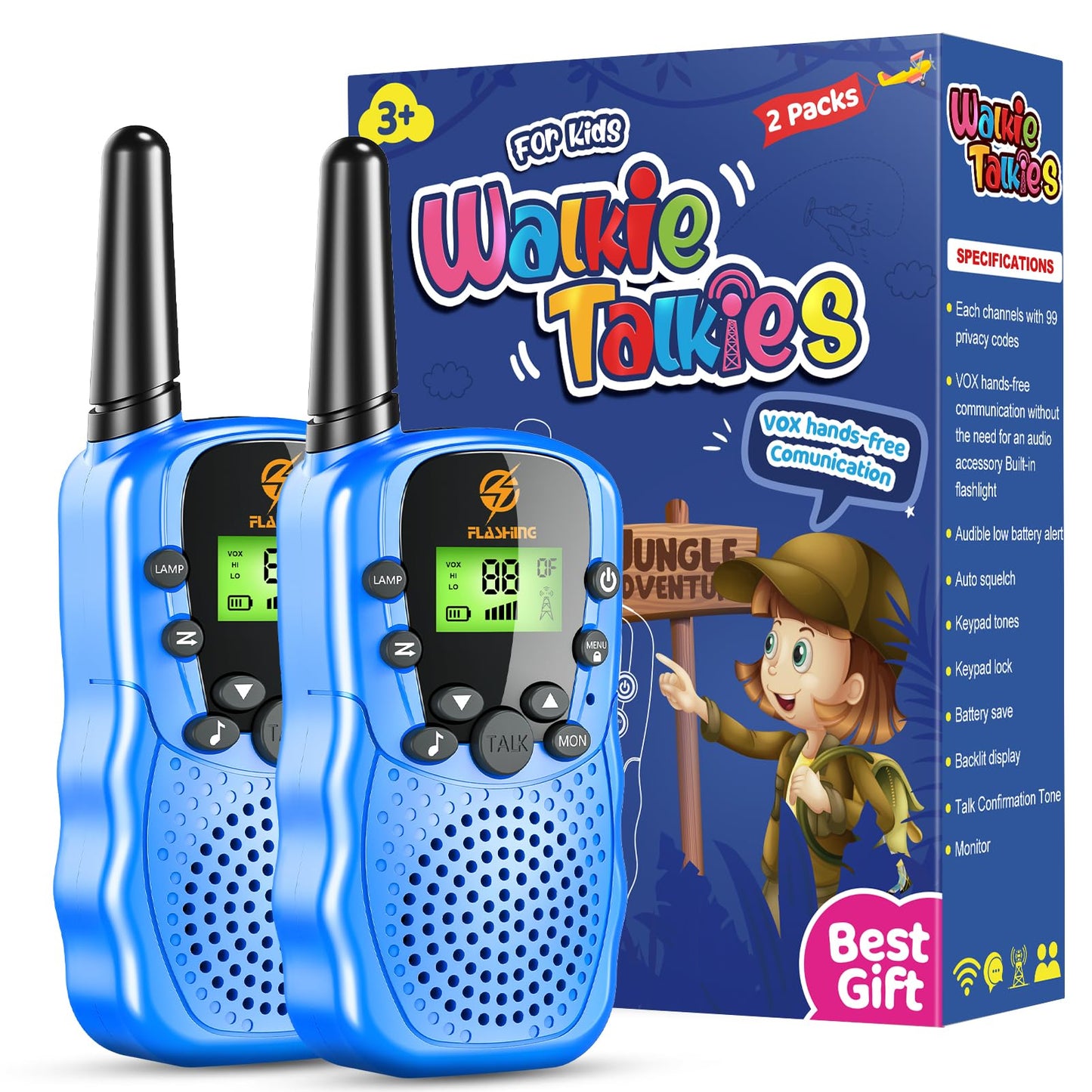 Walkie Talkies for Kids 2 Pack: Long Range Kids Blue Walkie Talkies for Boys Birthday Gifts Kids Outdoor Toys for 3 4 5 6 7 8 9 Year Old Boy Kid Gift Toy Age 3-12 Camping Hiking