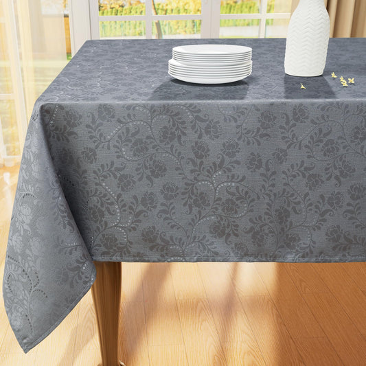 Moosfor Rectangle Tablecloth 60x84 Inch, Waterproof Damask Jacquard Table Cloth, Washable Fabric Table Covers for Dining, Parties, Indoor and Outdoor, Grey