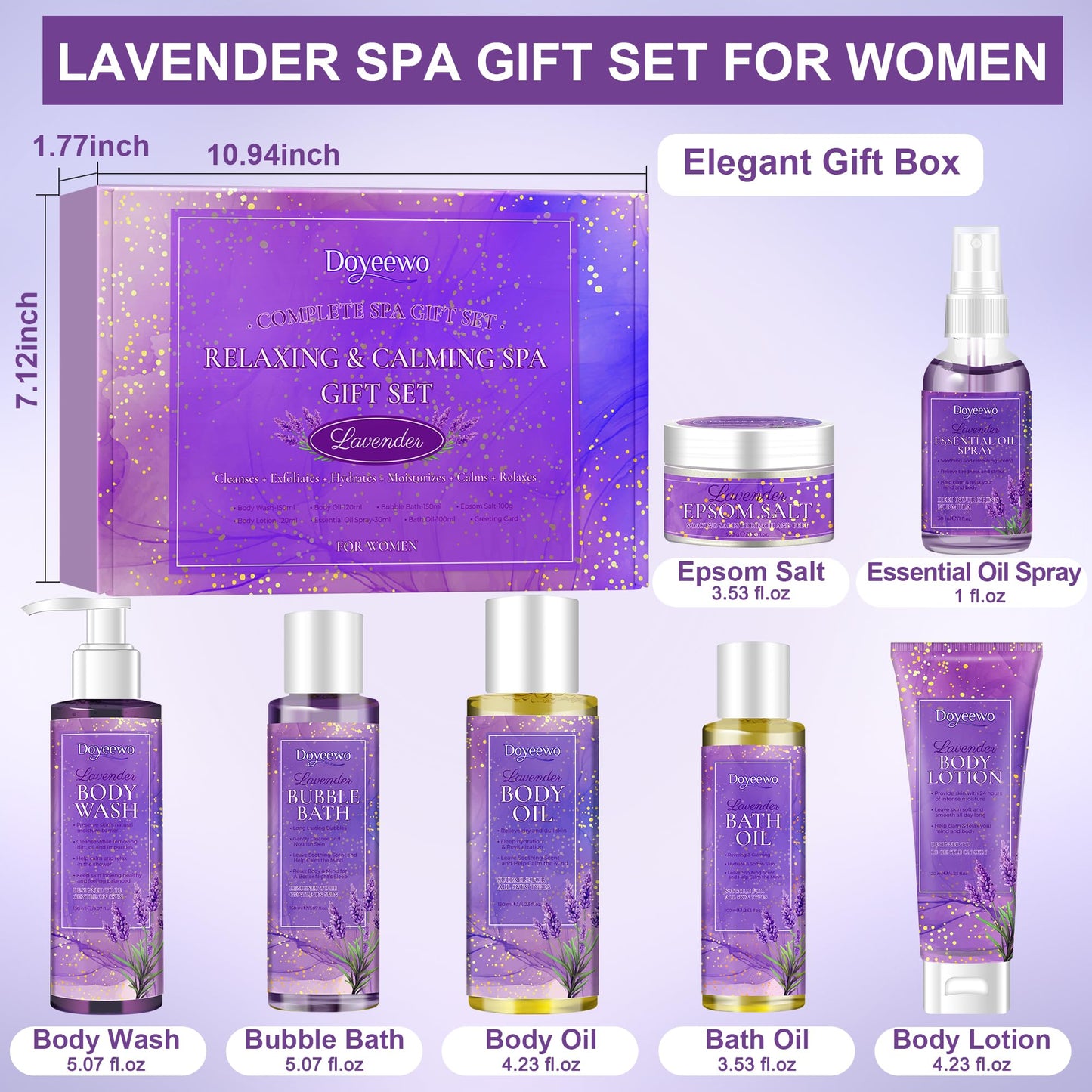 Spa Gifts for Women,Christmas Gifts for Women,Womens Gifts for Christmas,Lavender Bath Spa Set for Relaxation & Stress Relief,Relaxing Spa Gift Baskets for Women,Stocking Stuffers for Adults Women Mom