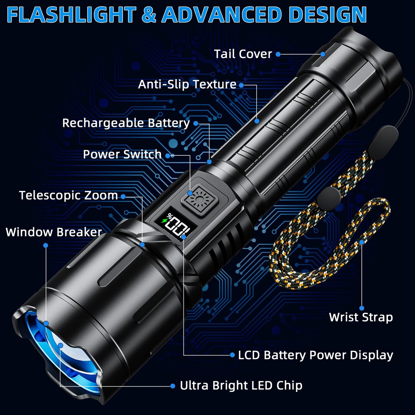 2000LM KNIBO Tactical Rechargeable Flashlight