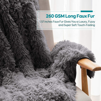 Cottonblue Faux Fur Reversible Sherpa Weighted Blanket 15lbs,Luxury Snugly Long Fur Warm Heavy Blanket 60x80 inches,Super Soft Fuzzy Fleece Blanket for Cold Days,Gray