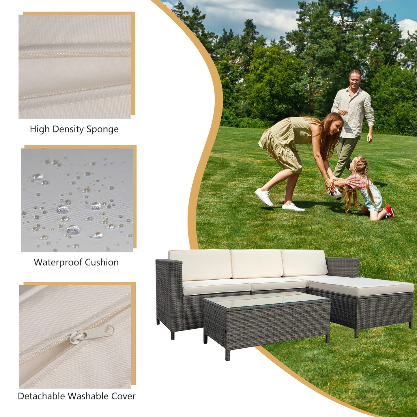 Outdoor Patio Sectional Furniture Set - Beige