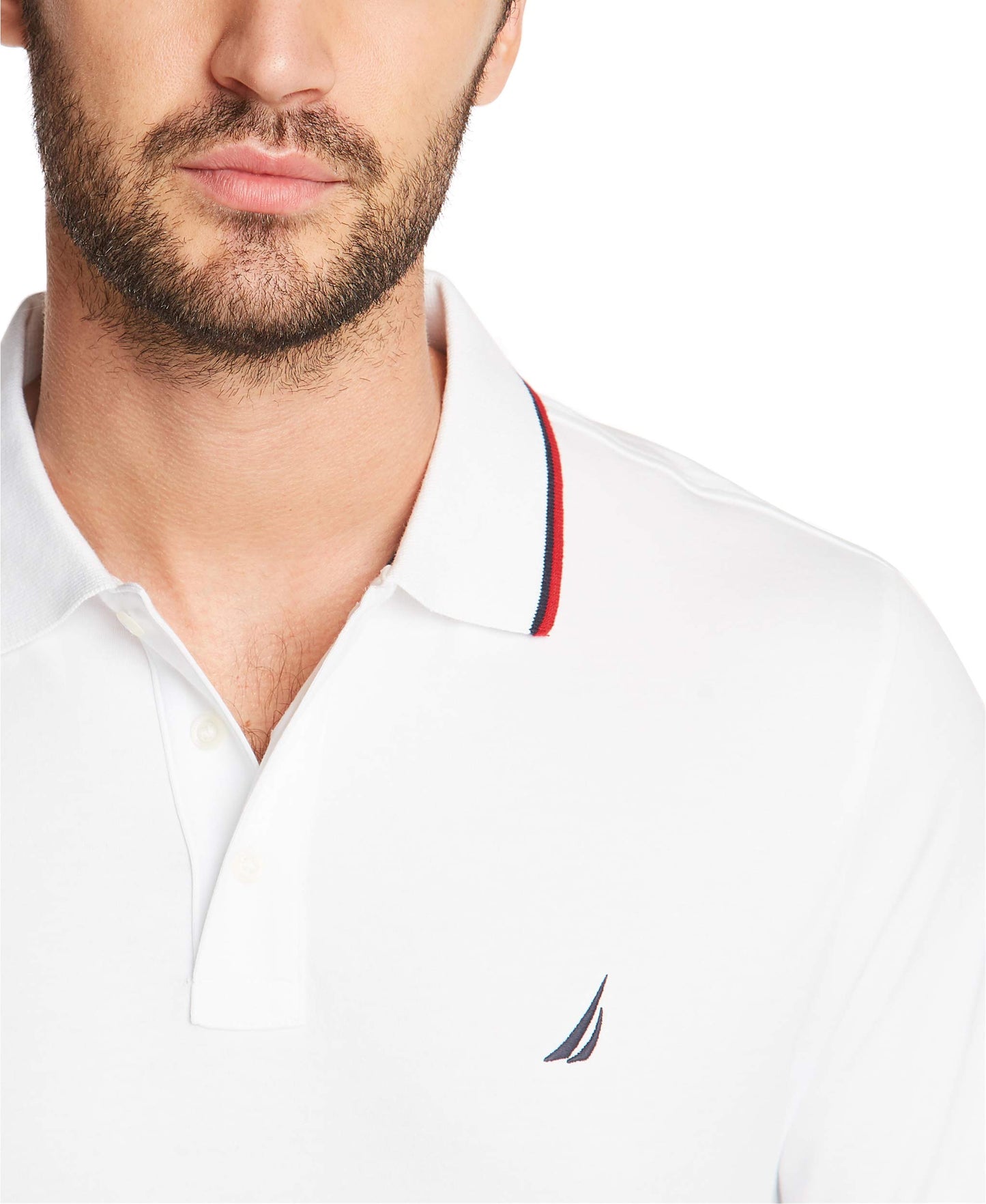 Nautica Men's Classic Fit Short Sleeve Dual Tipped Collar Polo Shirt, Bright White, Large