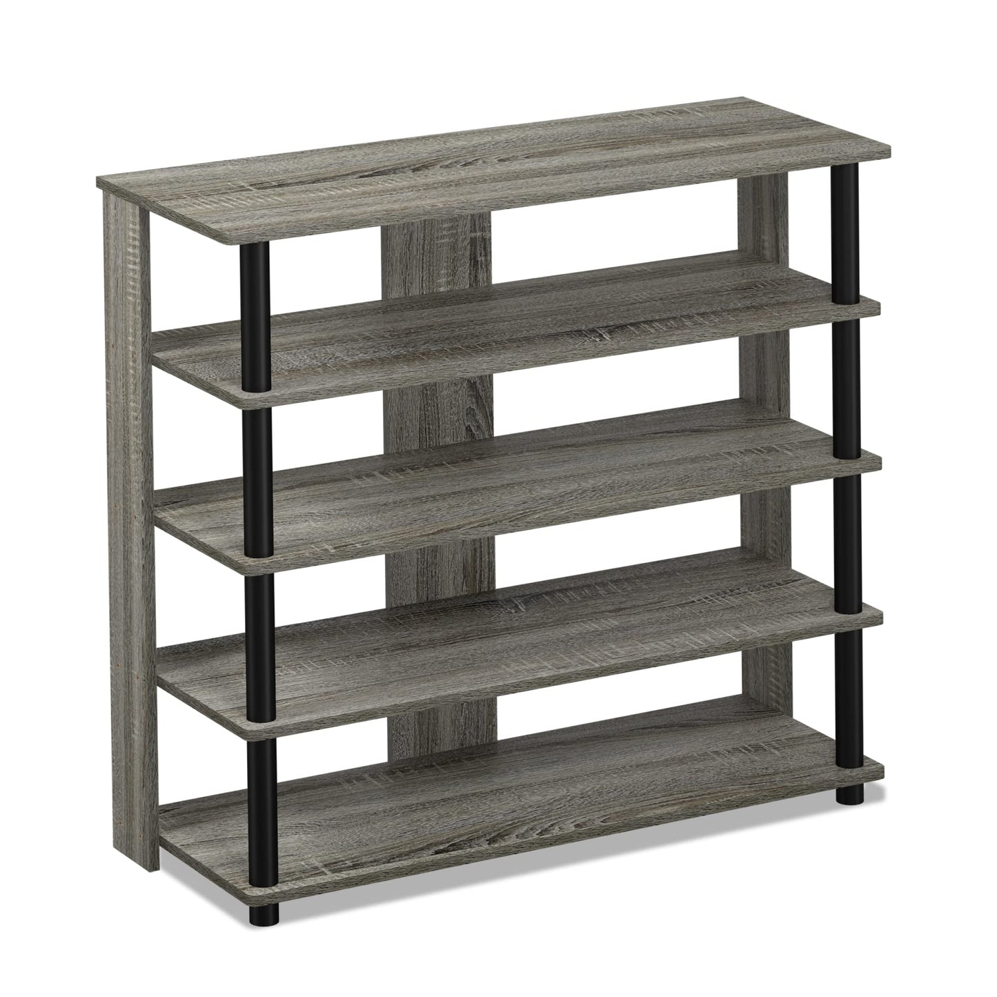 Furinno Turn-N-Tube 5 Tier Wide Shoe Rack, French Oak Grey/Black , 32 Inch