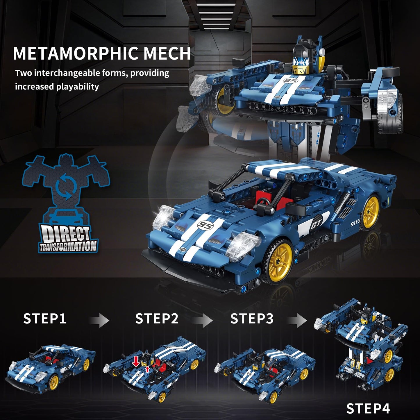 QLT QIAOLETONG Technik Car Building Blocks - Compatible with Lego Cars, Dual Form Transformation, A Dual Experience of Speed Champion and Transformer, Cars for Boys Age 6+ (609 PCS)