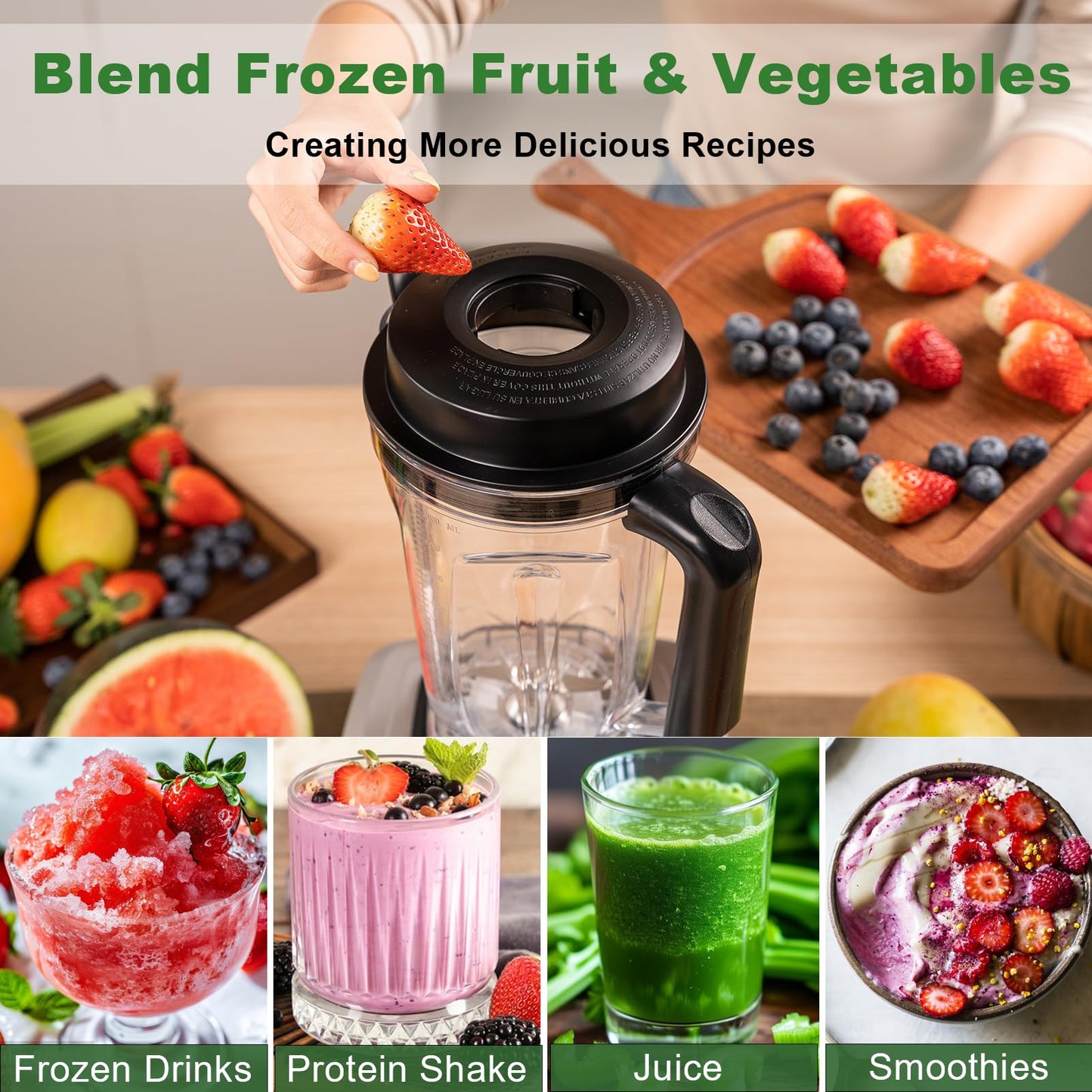 Kitchen in the box Blender 68 OZ - 1500 Watt Kitchen Smoothie Blenders Large Capacity, Professional Blender Making Frozen Drinks, Ice Crushing, Protein Shakes, BPA Free (Black)