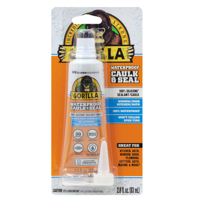 Gorilla Waterproof Caulk & Seal 100% Silicone Sealant, White, 2.8oz Squeeze Tube (Pack of 2)