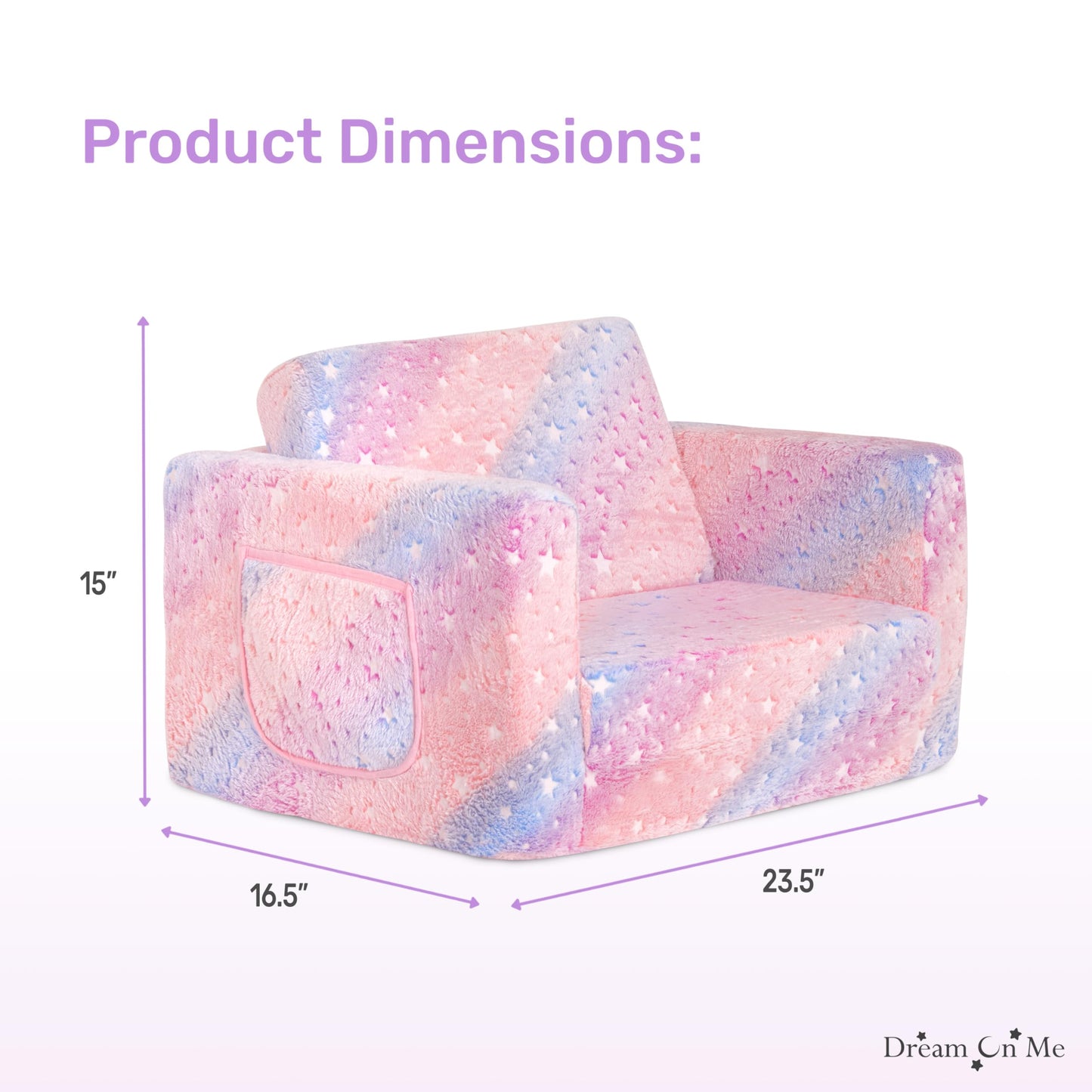 Dream On Me Nestle Kids Sofa in Tie Dye, 2-in-1 Convertible Sofa to Lounger, Low to Floor Design, Machine Washable Fabric Cover