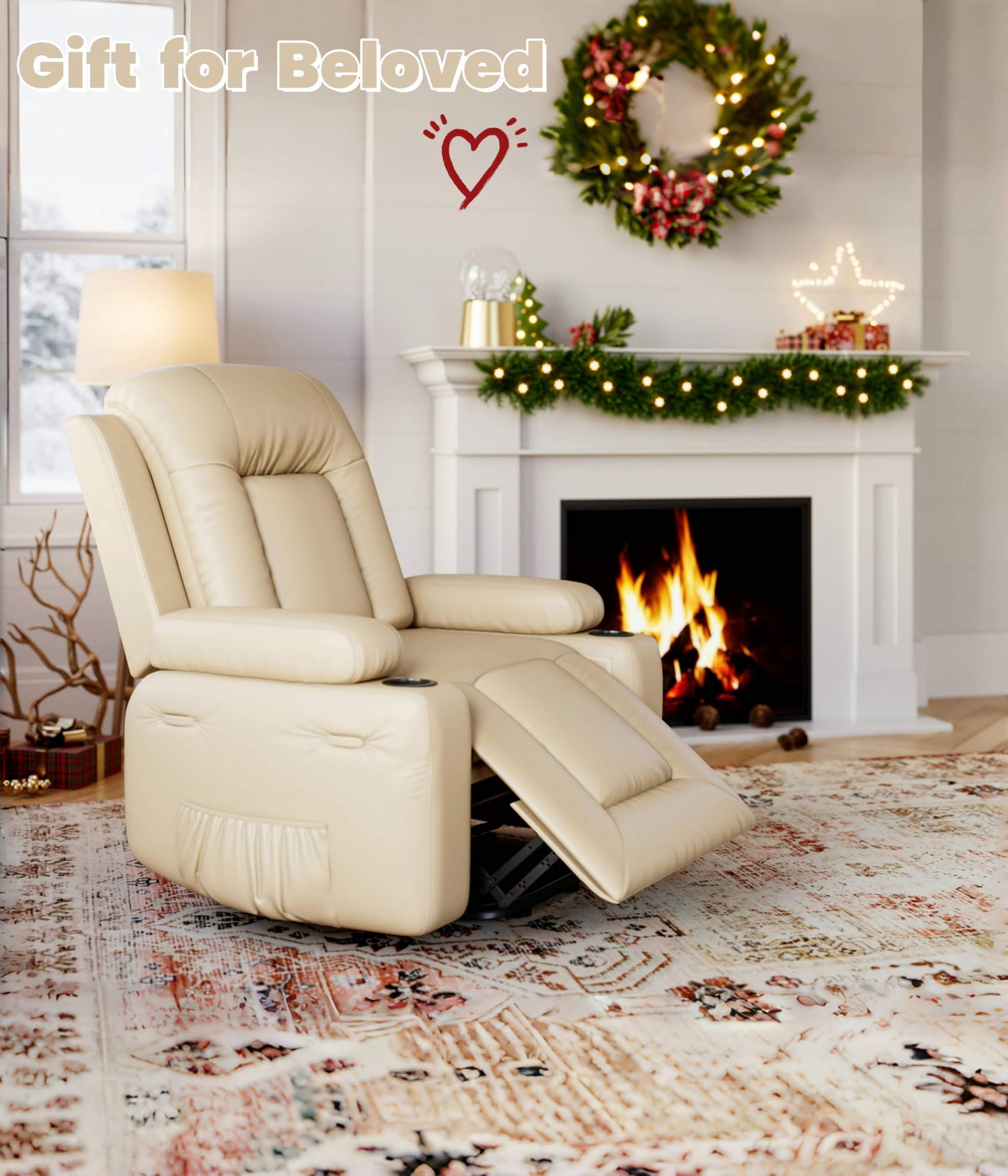 Oversized Wide Power Lift Recliner Chair - Heat and Massage, Faux PU Leather Lift Recliner Chair for the Elderly, Adjustable Back and Legs, Designed for the Elderly and People with mobility impaired