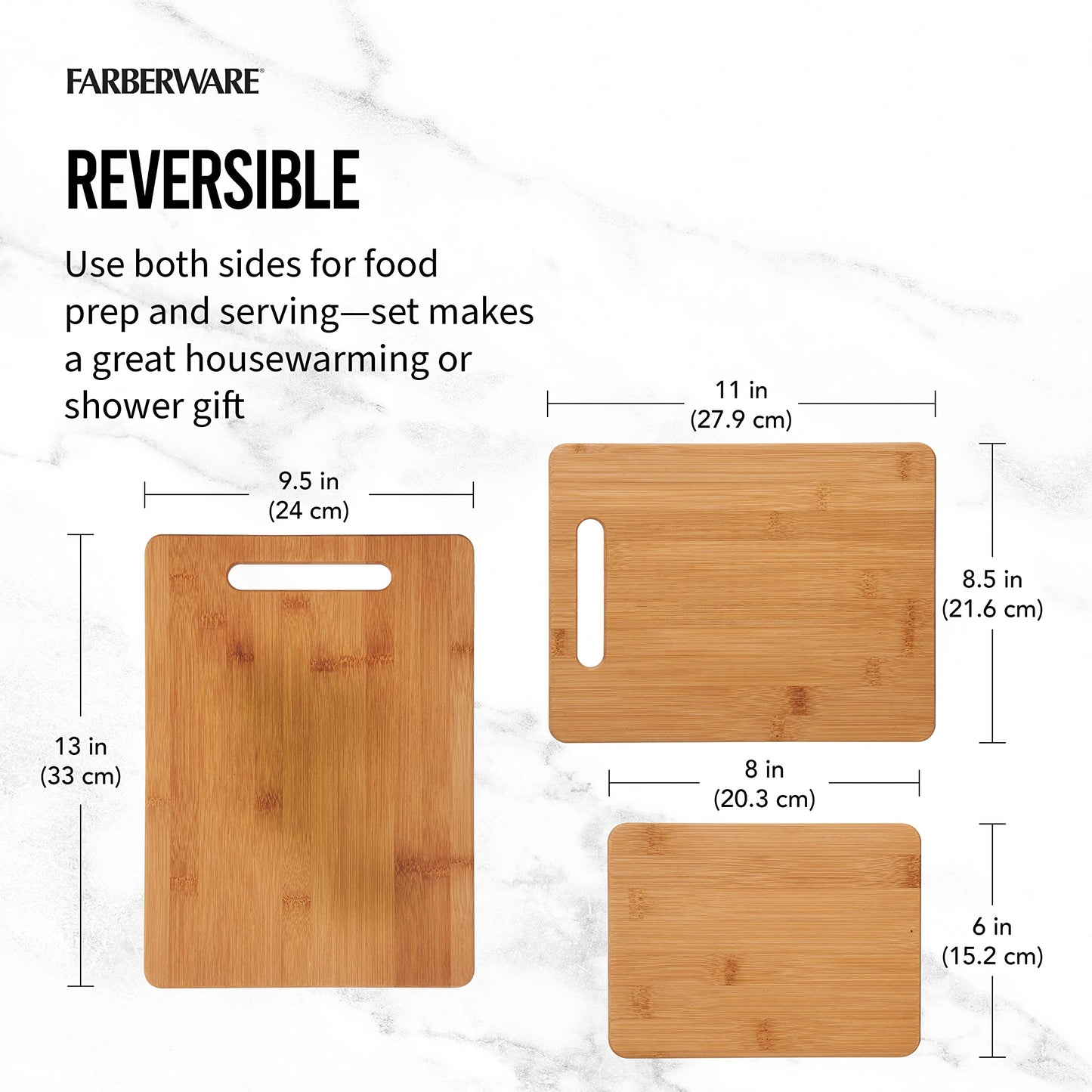 Farberware 3-Piece Reversible Bamboo Cutting Board Set