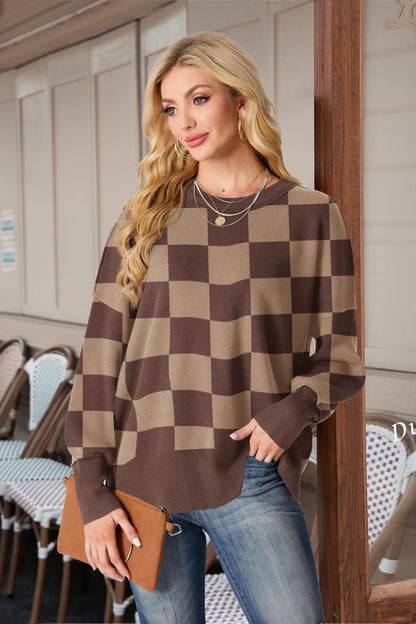 Women's Fall Fashion 2024 Casual Long Sleeve Crew Neck Side Slit Oversized Ribbed Knit Pullover Sweater Tops