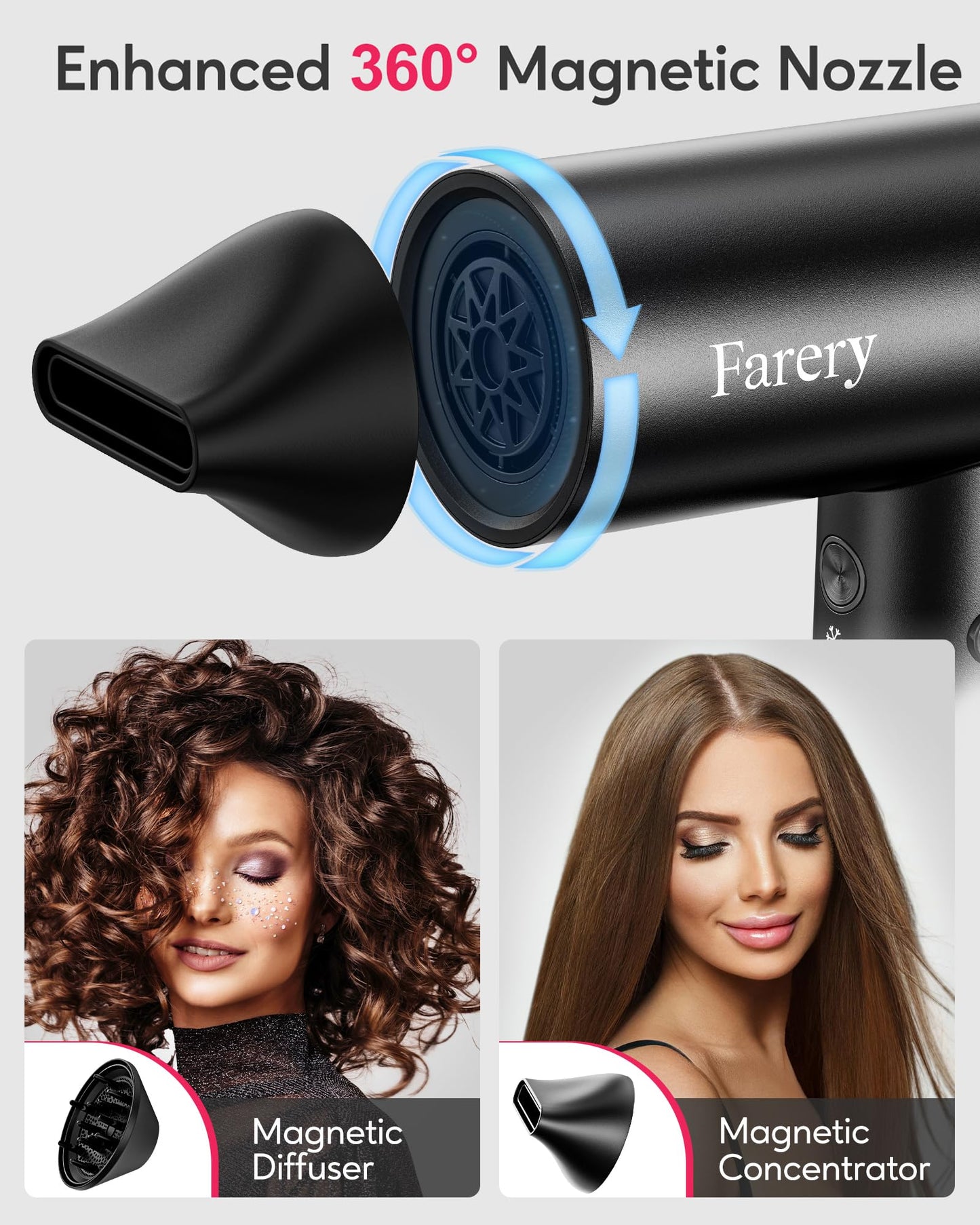 FARERY Ionic Hair Dryer with Diffuser, 1400W