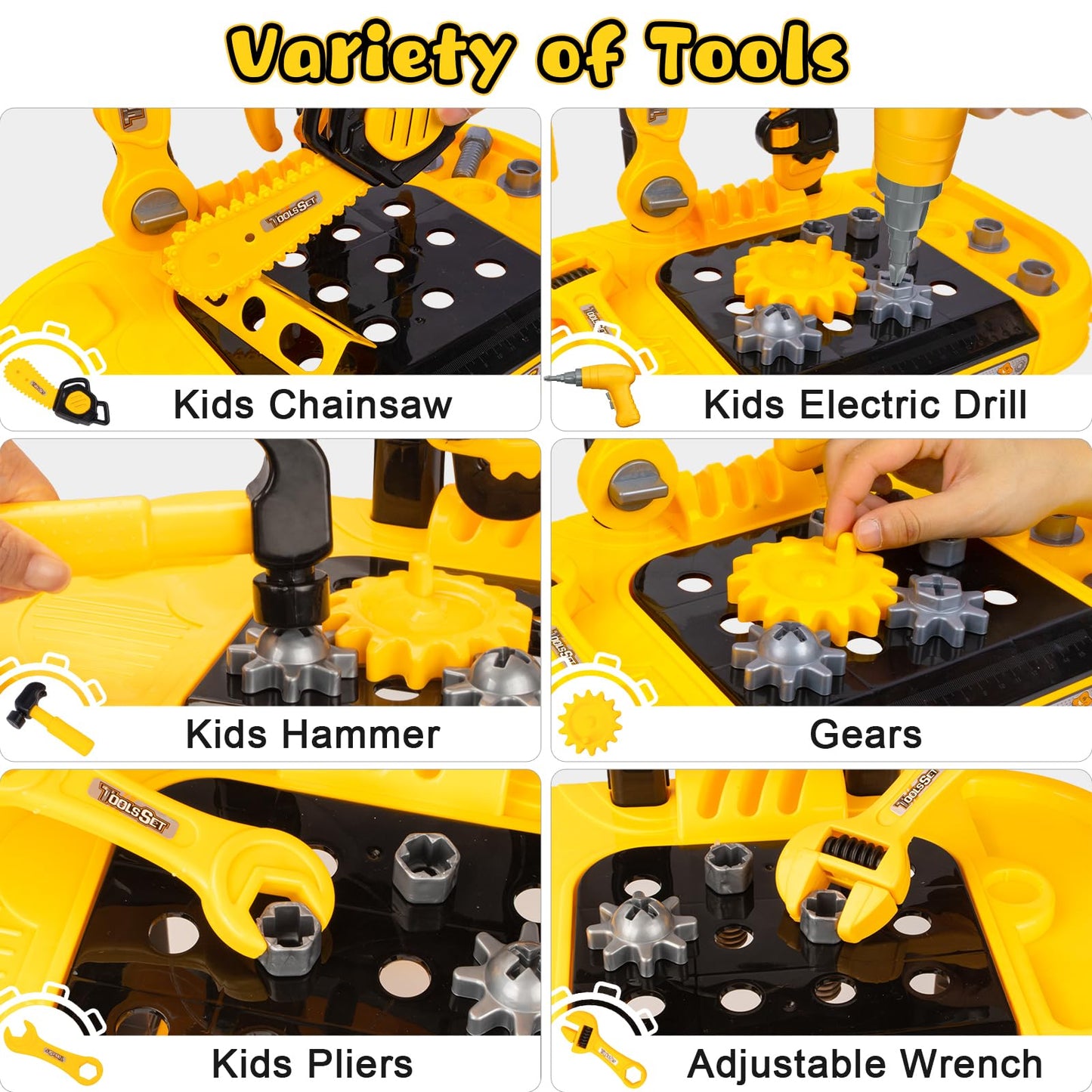 UNIH Toddler Tool Bench Kids Workbench Tools Set for Kids Toy Pretend Play Learning Toy Tool Set with Electric Drill, Toddler Boy Toys for 2 Year Old Boys Gift