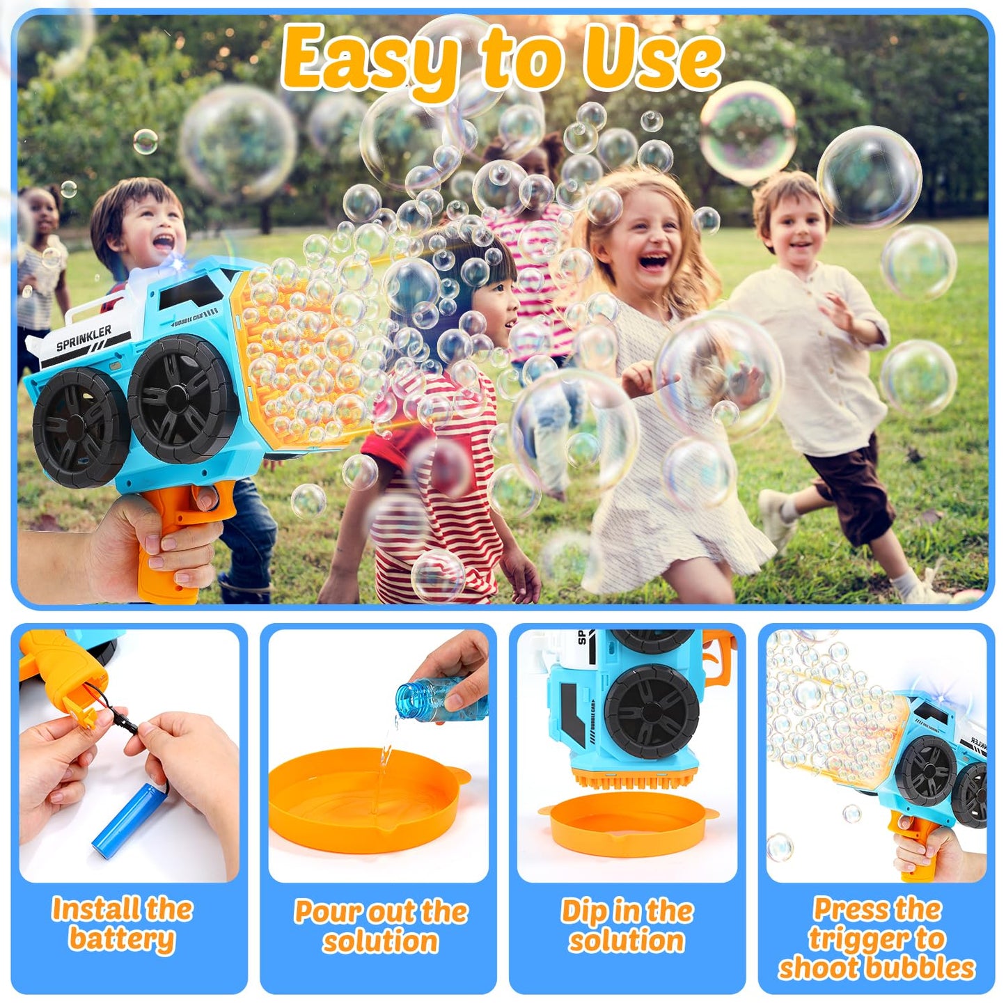 Eaglestone Bubble Machine Gun for Kids, 139 Hole Automatic Bubbles Wand, Blower, Maker for Toddlers- Outdoor Bubble Toys for Boys & Girls - Easter,Wedding, Party Gifts for Ages 3 4 5 6 7 8