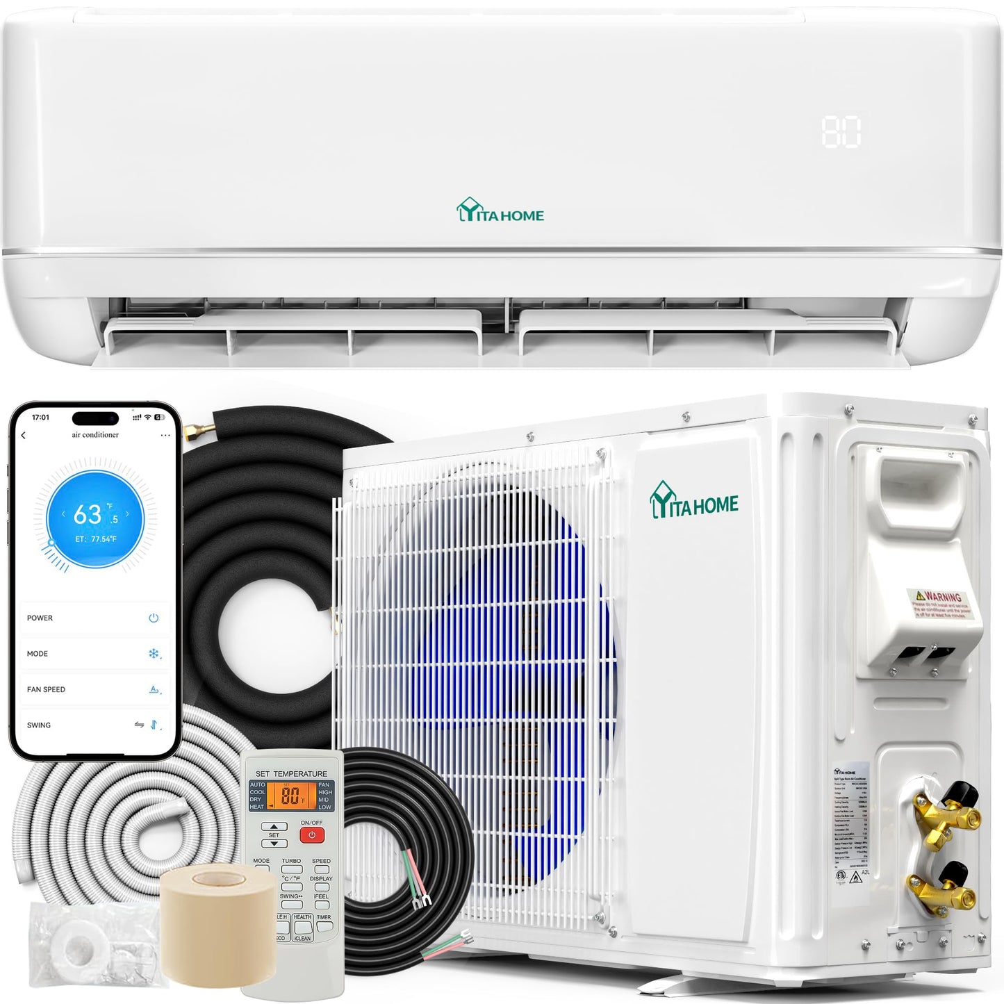 YITAHOME 21 SEER2 12000 BTU Mini Split Air Conditioner Heat Pump System, Wifi Enabled 208-230V Ductless AC Cool Up to 750 Sq. Ft, Compatible with Alexa, Complete Installation Kit, White