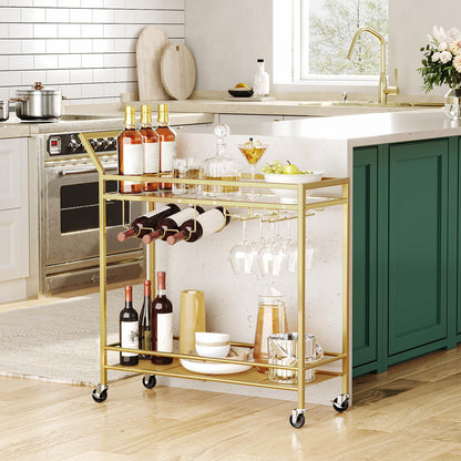 HOOBRO 2-Tier Bar Cart with Wine Rack