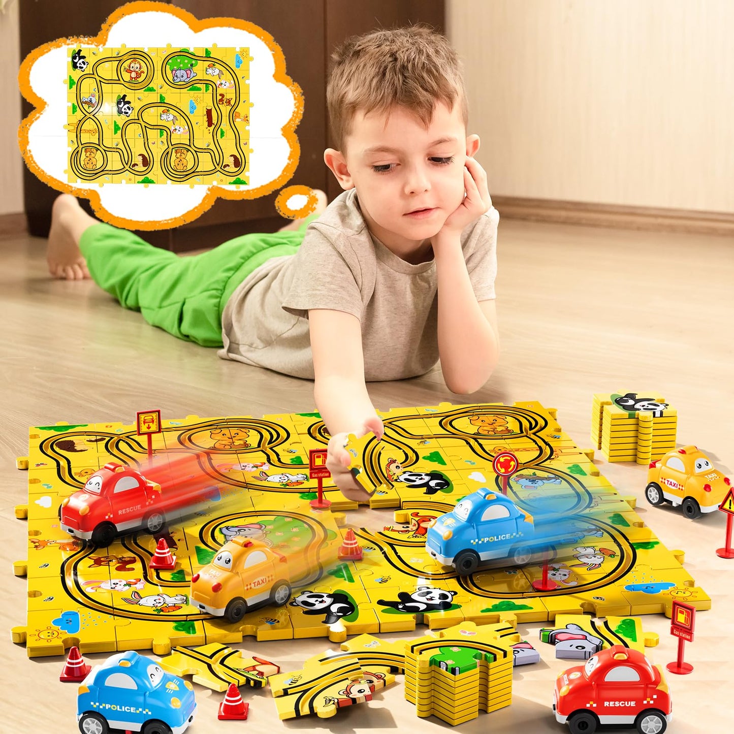 Race Car Puzzle Track Set for Kids 3-6