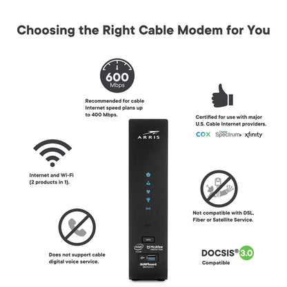 ARRIS DOCSIS 3.0 Cable Modem & Wi-Fi Router