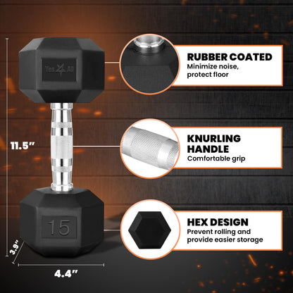 15 lbs Hex Dumbbell - Yes4All Cast Iron