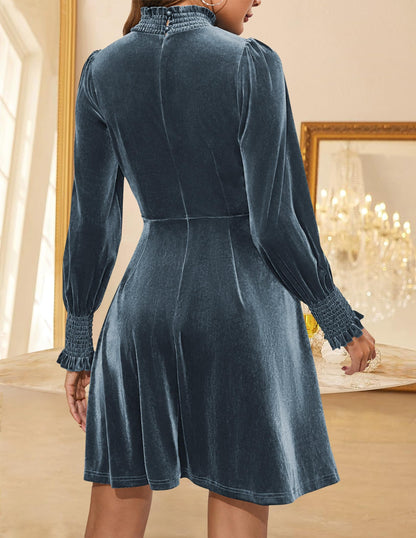 ZESICA Velvet Mini Dress with Long Sleeves