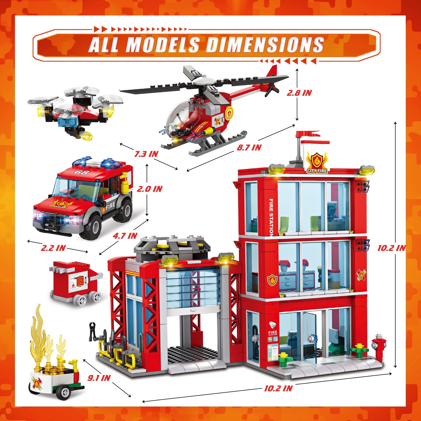 Fire Station Building Blocks Set with Vehicles