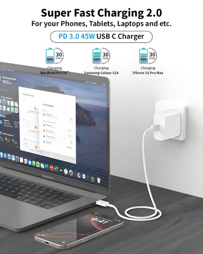 Belcompany 45W USB C Charger with 10ft Cable