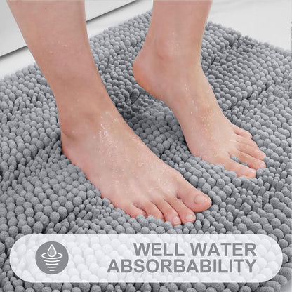 Grandaily Chenille Striped Bathroom Rugs 24x16, Extra Thick and Absorbent Bath Rugs, Non-Slip Soft Plush Shaggy Bath Carpet, Machine Wash Dry, Bath Mats for Bathroom, Grey