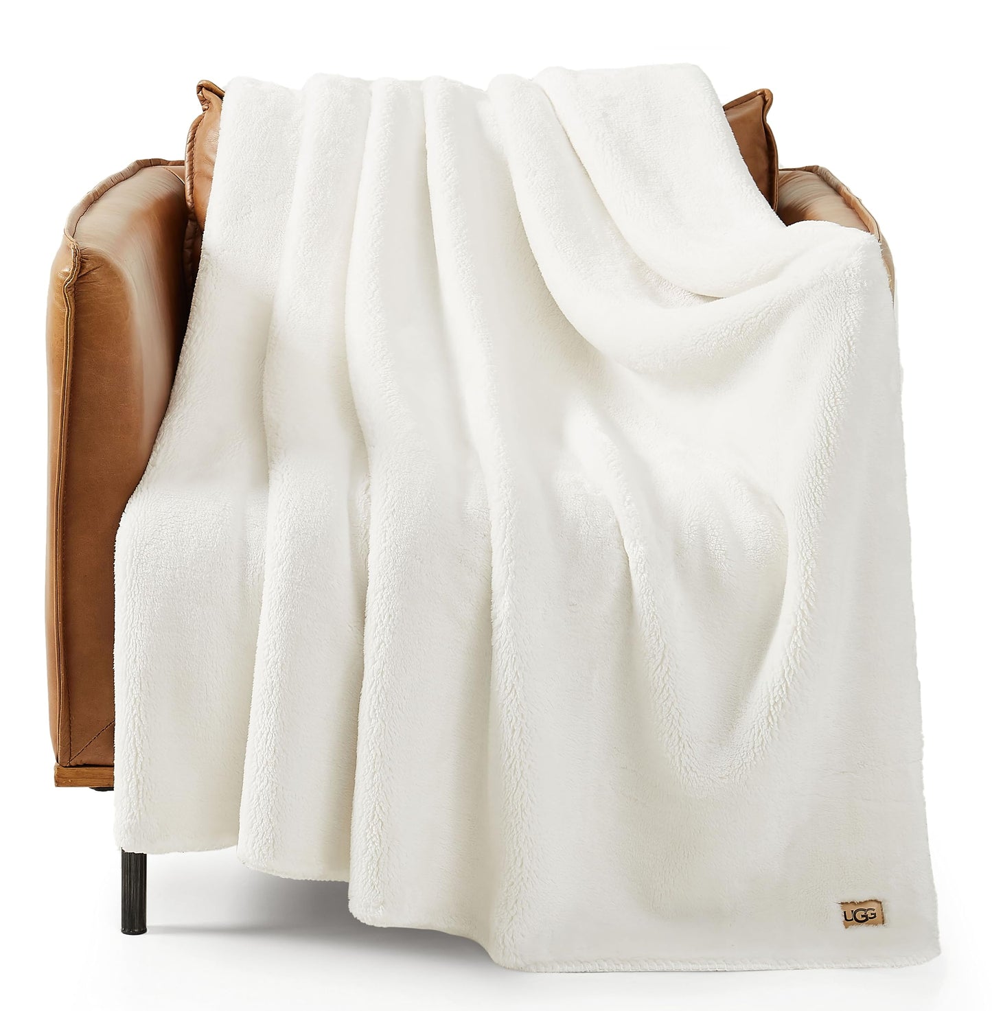 UGG 23601 Whitecap Plush Flannel Oversized Reversible Fleece Throw Blanket Comfortable Lightweight Cozy Hotel Style Home Decor Soft Luxury Machine Washable Blankets, 70 x 50-Inch, Snow