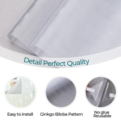 Windimiley Privacy Window Film Frosted Glass Window Cling Bathroom Peel and Stick Sun Blocking Decorative Ginkgo Opaque Door Window Tint for Home，17.4x78.7in