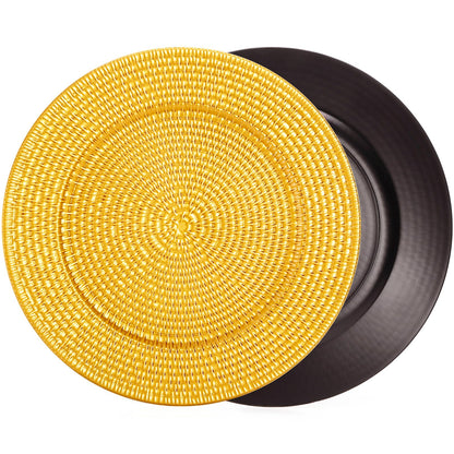 Nicunom 12 Pack Gold Charger Plates, 13 Inch Round Chargers Plate Reusable Plastic Chargers for Dinner Plates, Decorative Charger Plates for Table Setting Wedding Party Event Decoration