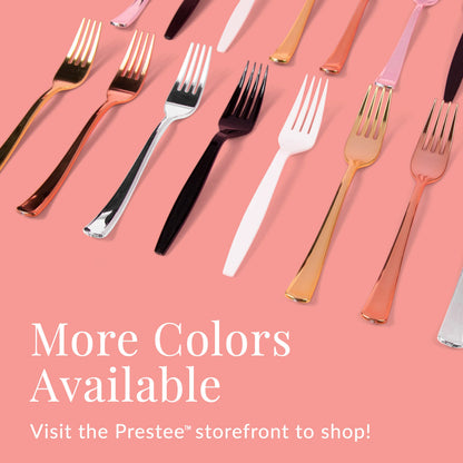 Prestee 180 Gold Plastic Silverware Cutlery Set, Glitter Gold Utensils, Plastic Cutlery Set, Disposable Silverware Flatware Set, 60 Gold Forks, 60 Gold Spoons, 60 Gold Knives, Fancy Party Utensils