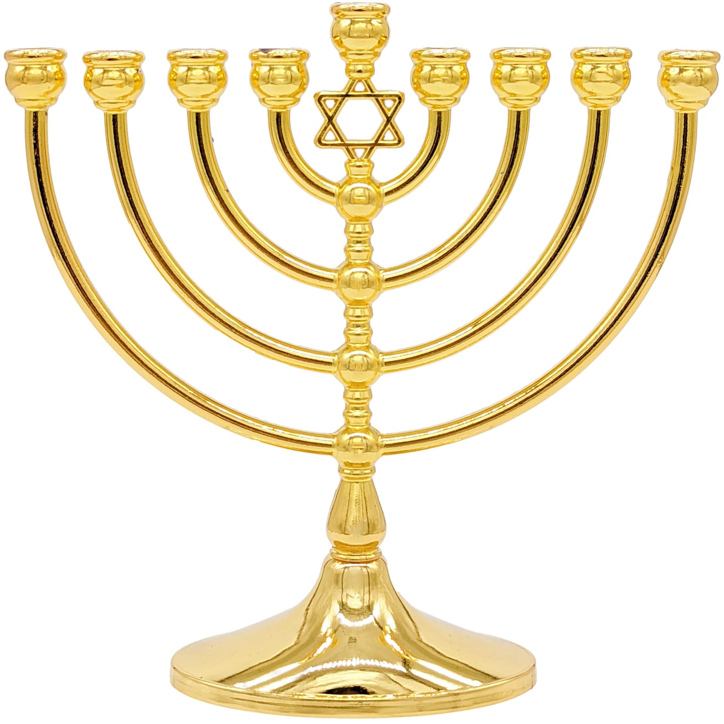 The Dreidel Company Menorah with Traditional Star Antique Gold Finish, Full Size 7" Inch