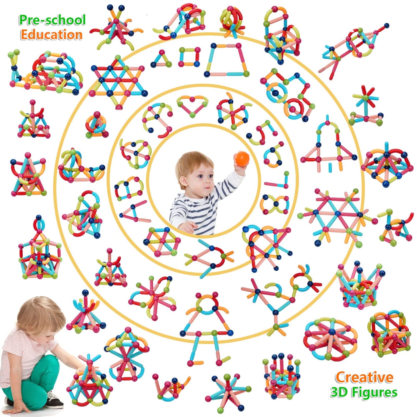 COUOMOXA 110 PCS Magnetic Building Blocks Toy-Stem Construction Building Set Learn Resource for Toddler Kids Magnet Toys for 3+ Year Old Montessori Toys for 3-6 Year Old Girl Boys Birthday Gift…