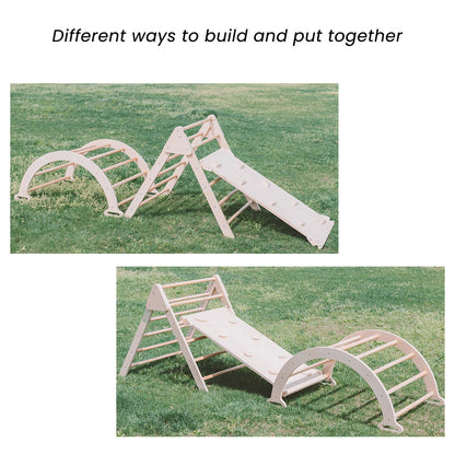 WoodenEdu Pikler Triangle Set for Baby Climbing Toy Indoor Playground for Kid, Montessori Learning Toy with Arch, Ramp, and Climbing Triangle, Indoor Outdoor Playground Climbing Toys for Toddlers