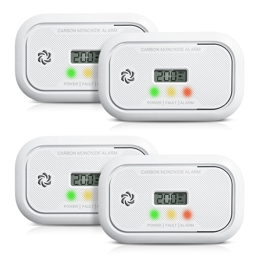 Ecoey Carbon Monoxide Detectors with Digital LCD Display, Carbon Monoxide Alarm Replaceable Battery Operated, 10 Year Lifespan CO Alarm Detector with Mute Mode for Home, 4 Packs