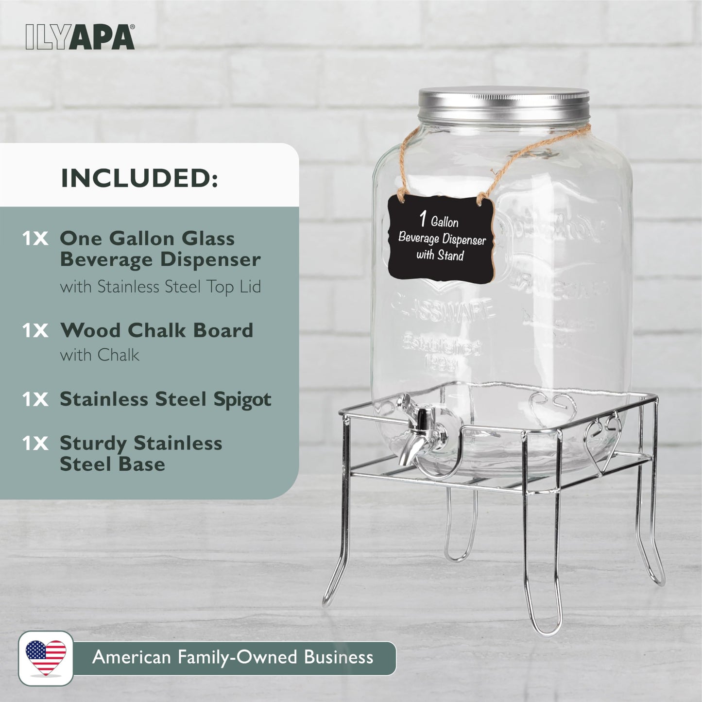 Ilyapa 1 Gallon Glass Beverage Dispenser with Spigot