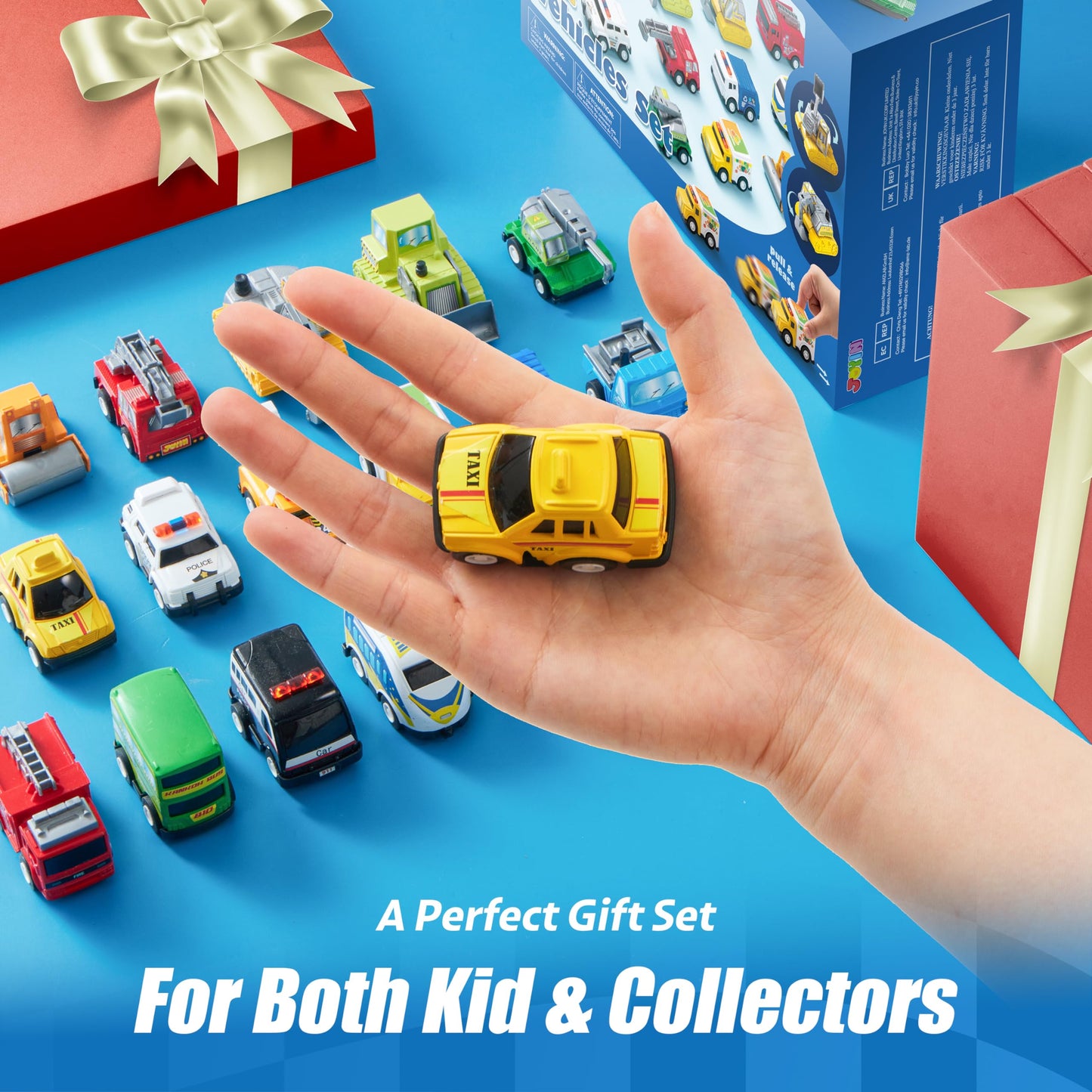 JOYIN 18 Pcs Pull Back City Cars and Trucks Toy Vehicles Set, Friction Powered Cars Toys for Toddlers, Boys, Girls’ Educational Play, Goodie Bags Stuffers