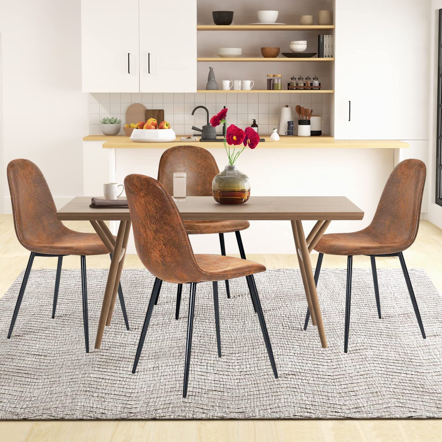 Dark Brown Suede Dining Chairs Set of 4