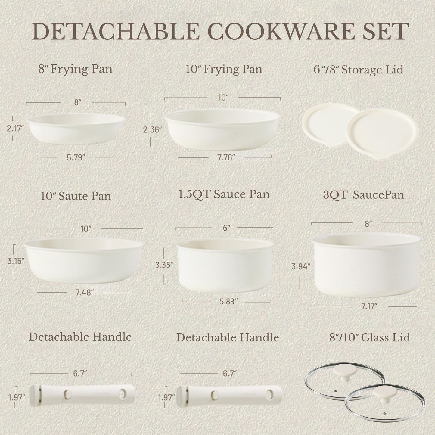 CAROTE 11pcs Nonstick Cookware Set with Removable Handles