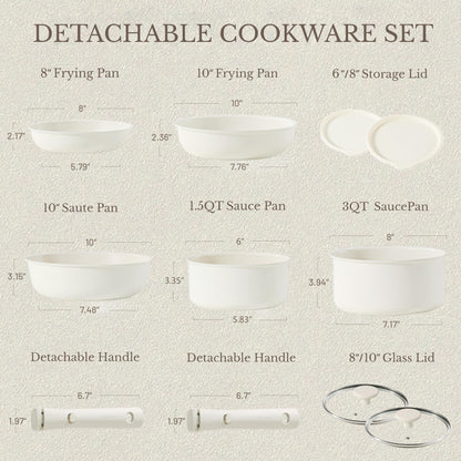 CAROTE 11pcs Nonstick Cookware Set with Removable Handles