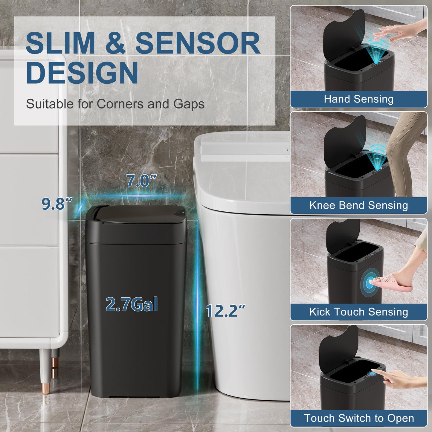 2 Pack Touchless Bathroom Trash Cans