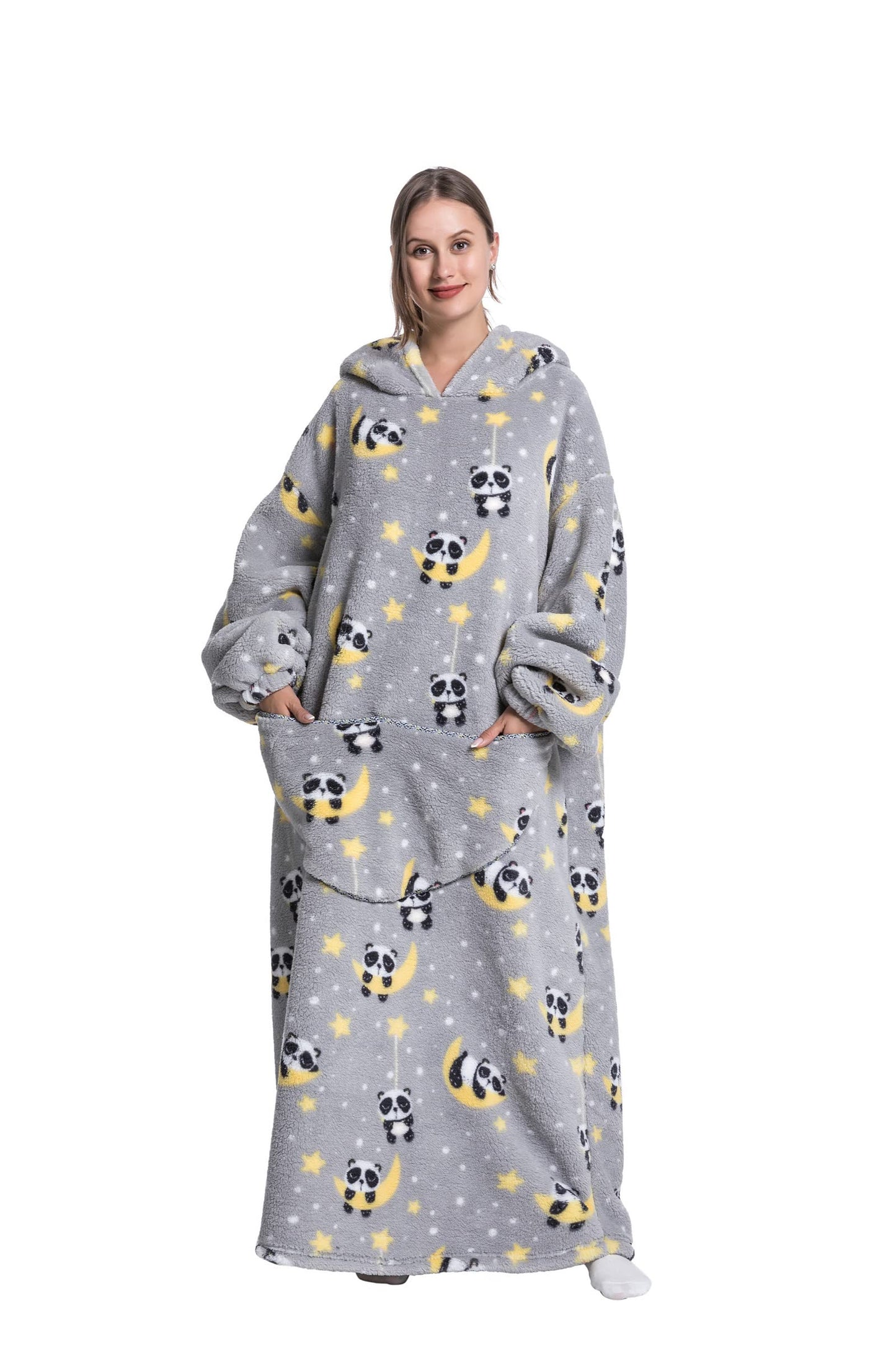 Pterygoid Blanket Hoodie Extra Long,Wearable Blanket with Sleeve for Women Men,Hoodie Blanket with Huge Pocket and Hooded