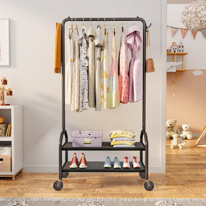 Wiracks Rolling Clothes Rack with Bottom Shelves