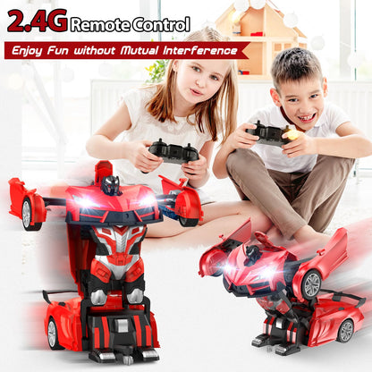 Qumcou Remote Control Car, Transform Robot RC Cars with Cool Headlights, 2.4Ghz kids Toys Car with 360 Degree Rotation and One-Button Deformation, Christmas Birthday Gifts for Boys Girls, Red