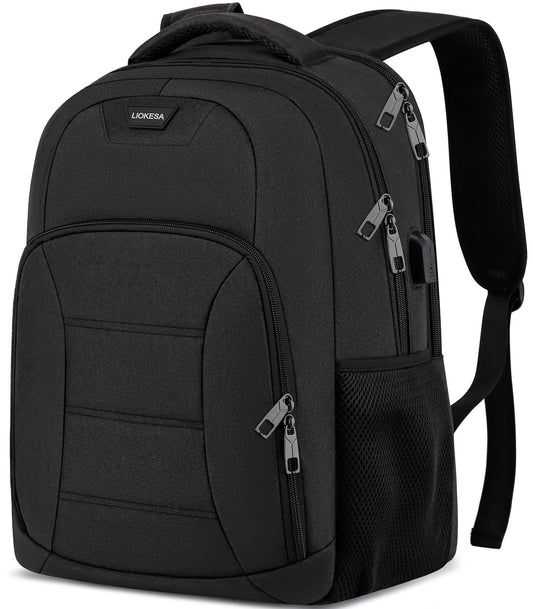 Liokesa Laptop Backpack for Men Women, School Backpacks for Teen Boys Girls, Black Backpack with USB Charging Port, 15.6 Inch Water Resistant College Bookbag Daypack