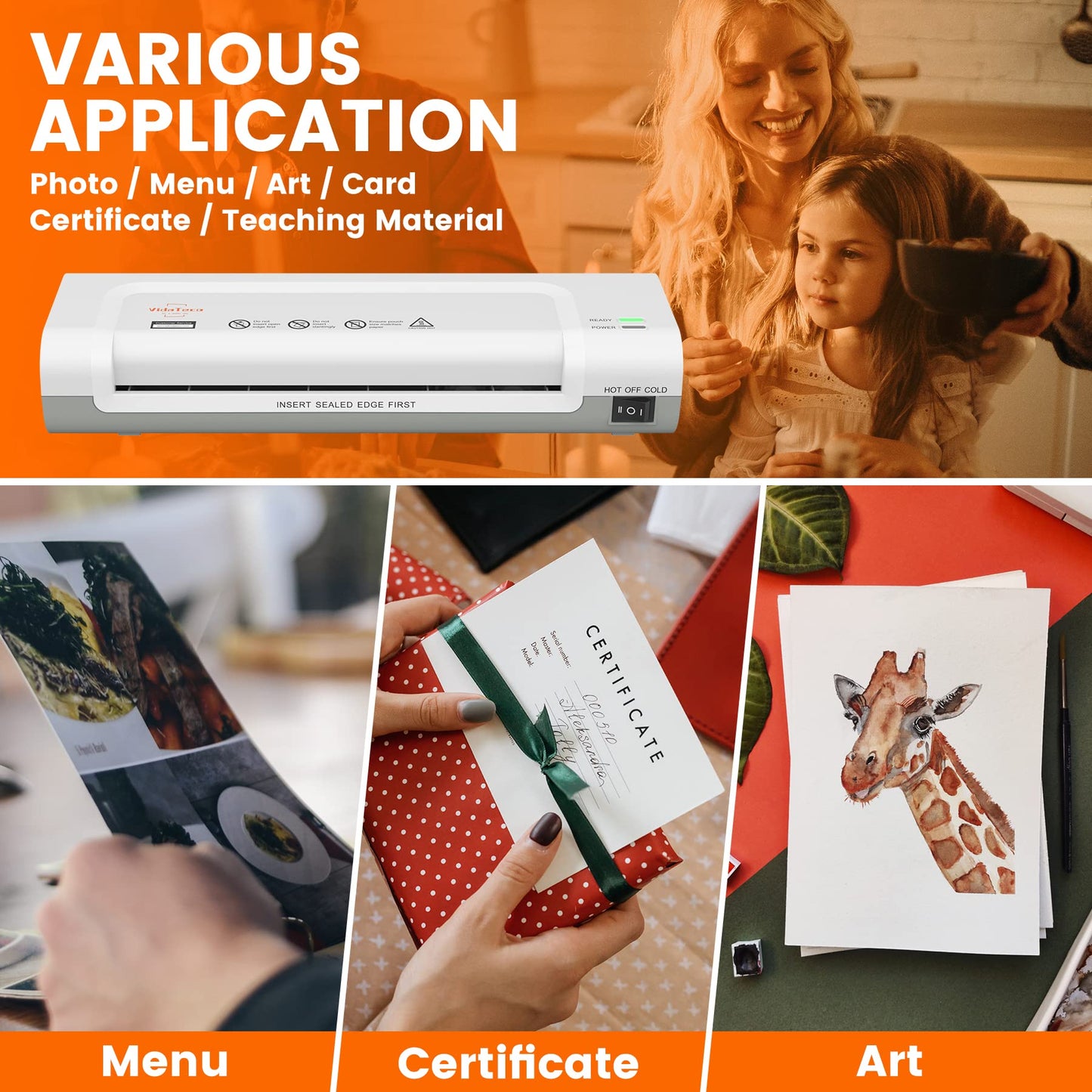 Laminator Machine,VidaTeco 9-inch Thermal Laminator with Laminating Sheets 20 pcs,Laminating Machine with 2-Min Faster Preheat,Small Personal Lamination Machine with Patented Roller for Teacher,Home
