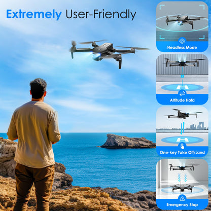 Drone with Camera, Brushless Motor 1080P FPV Drone with 2 Batteries, One Key Take Off/Land, 360 Flips, Waypoint Fly, Altitude Hold, Gravity Control, Foldable Mini Drones for Kids 14+, Beginner