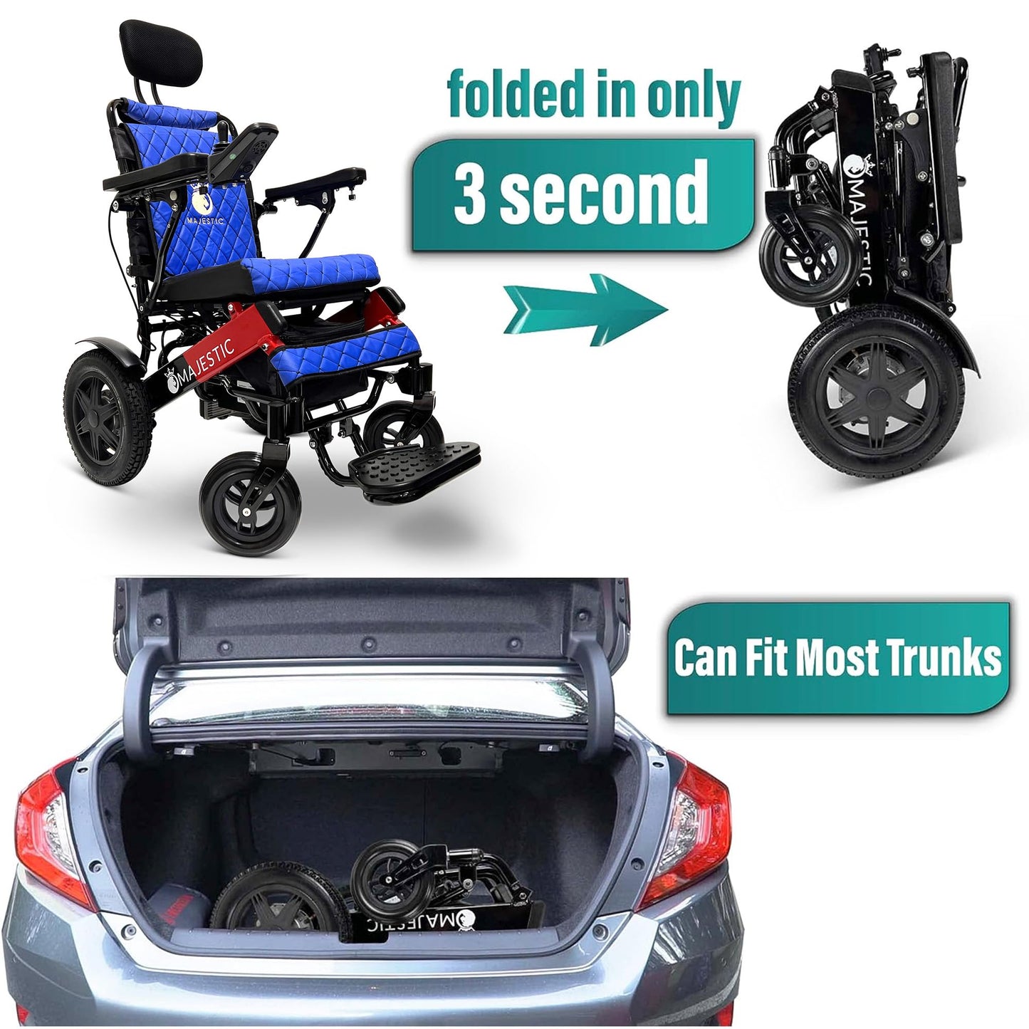 MALISA Electric Wheelchair, 19 Miles Long Range Power Wheelchair for Adults, Auto Reclining Backrest, Dual Battery Foldable Motorized Wheel Chair, Lightweight All Terrain Wheelchairs