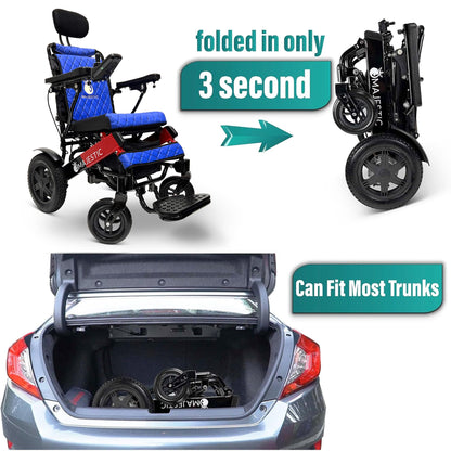 MALISA Electric Wheelchair, 19 Miles Long Range Power Wheelchair for Adults, Auto Reclining Backrest, Dual Battery Foldable Motorized Wheel Chair, Lightweight All Terrain Wheelchairs